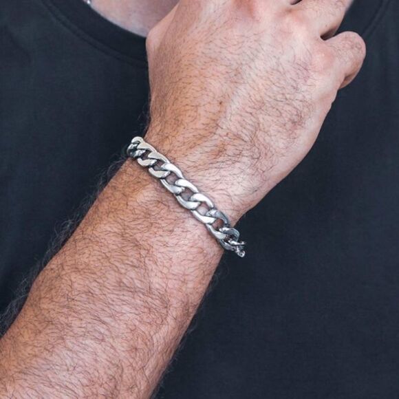 Men’s Thick Handmade Silver Cuban Chain Bracelet - Picture 1 of 4